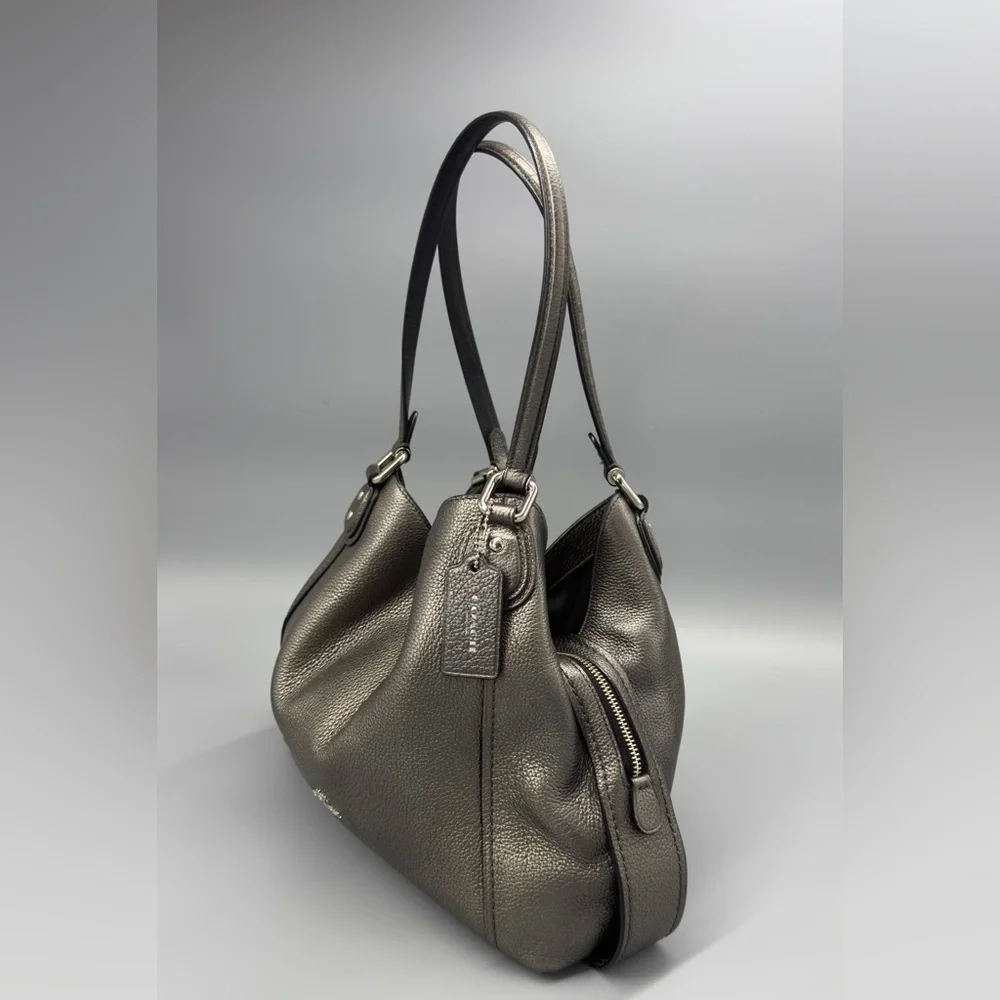 Coach Metallic Pebble‎ Leather Shoulder Bag Pewter Hobo Purse - Picture 5 of 16